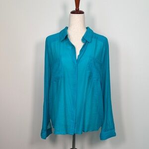 Chico's Turquoise Luxe Sheer Button-Down Blouse